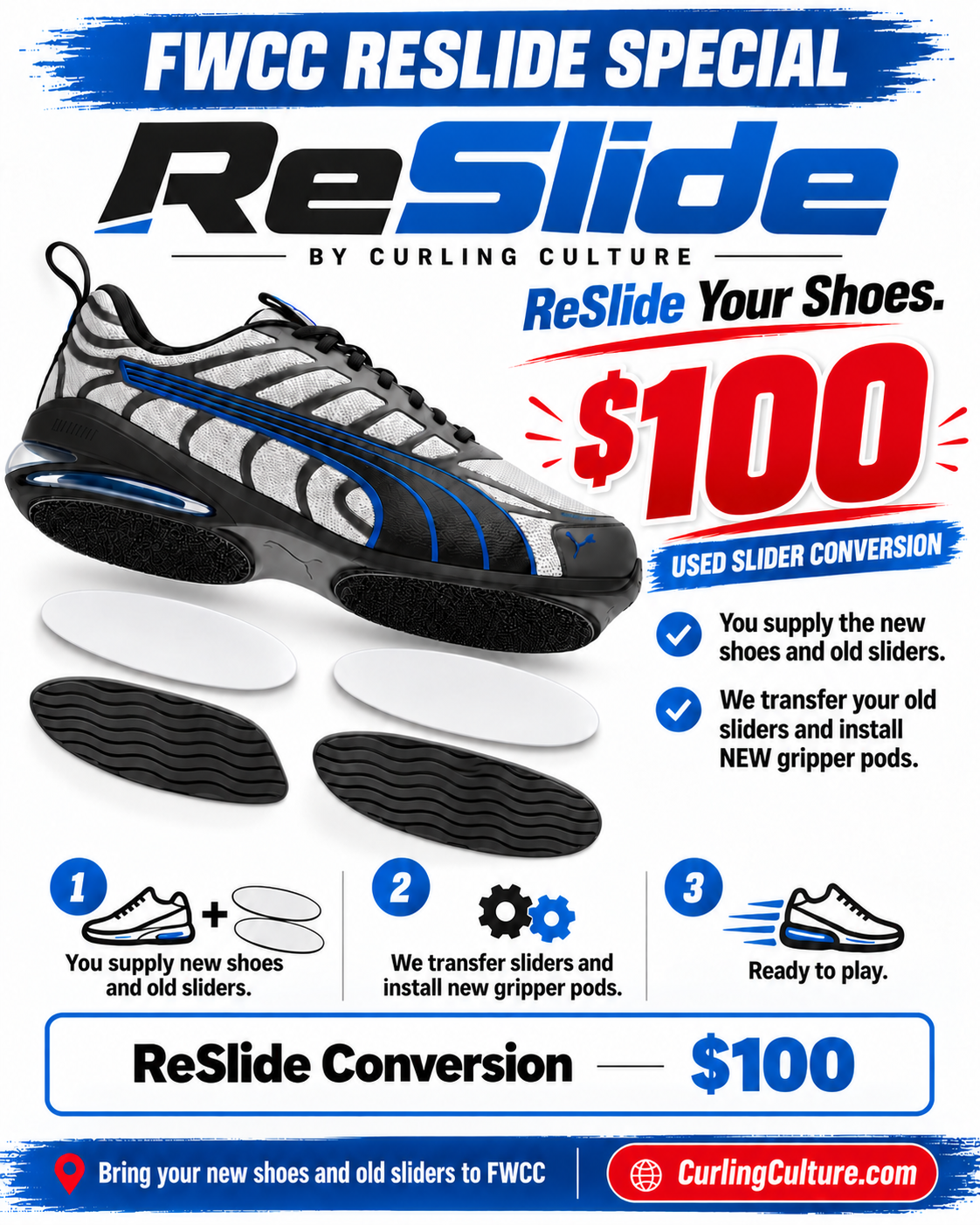 ReSlide Curling Shoes - You supply the shoes and sliders!